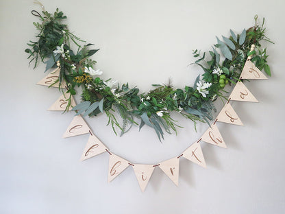 装花ガーランド：グリーン&鳥の羽