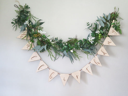 装花ガーランド：グリーン&鳥の羽